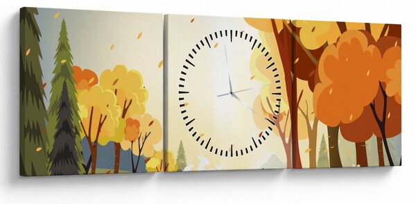Obraz - Podzimní krajina, ilustrace (s hodinami) (90x30 cm)