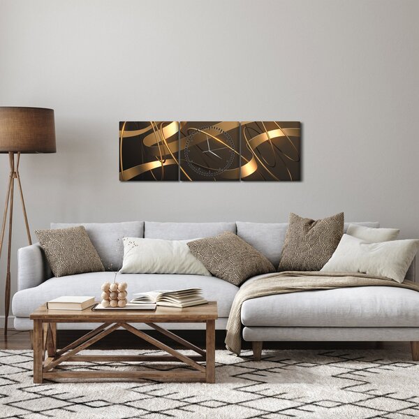 Obraz - Bronzové stuhy (s hodinami) (90x30 cm)