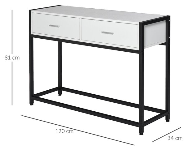 Konzolový stolek HOMCOM 120x34x81 cm s 2 zásuvkami a nastavitelnými nohami – Moderní stylový nábytek do předsíně a obývacího pokoje v černé a bílé bar