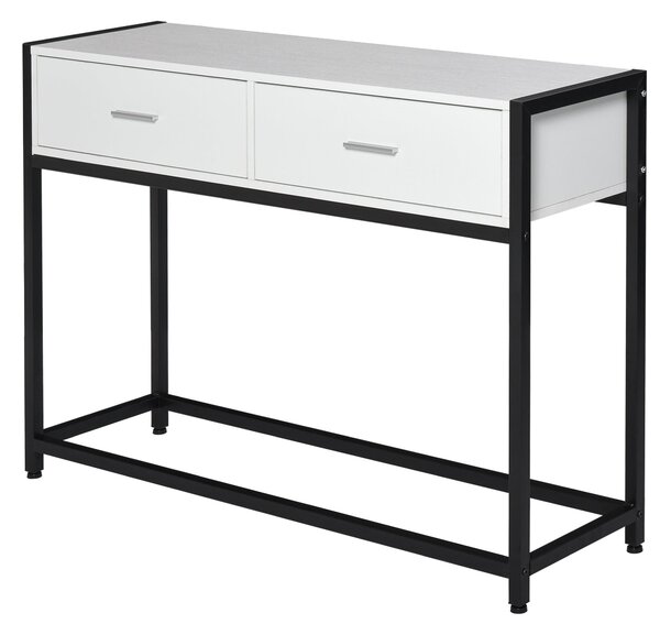 Konzolový stolek HOMCOM 120x34x81 cm s 2 zásuvkami a nastavitelnými nohami – Moderní stylový nábytek do předsíně a obývacího pokoje v černé a bílé bar