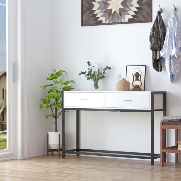 Konzolový stolek HOMCOM 120x34x81 cm s 2 zásuvkami a nastavitelnými nohami – Moderní stylový nábytek do předsíně a obývacího pokoje v černé a bílé bar