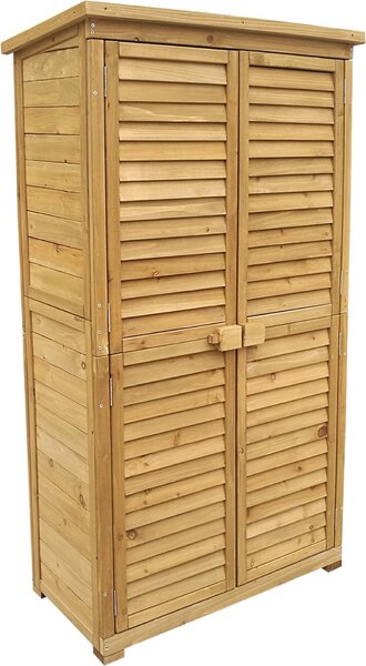 Zahradní kůlna Wiltec s žaluziovými dveřmi ze smrkového dřeva s asfaltovou střechou 870x465x1600mm pro zahradu, terasu a balkon Kůlna na nářadí Dřevěná kůlna Skříň na nářadí
