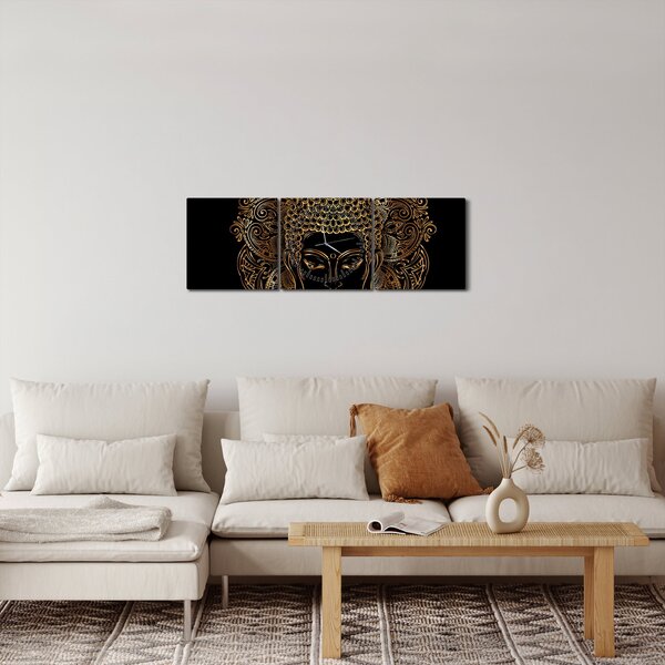 Obraz zlatého Buddhy (s hodinami) (90x30 cm)