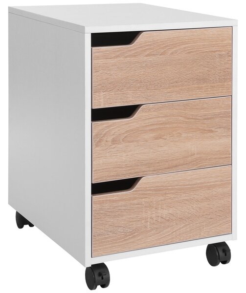 HOMCOM Počítačová skříňka s koly, 3-zásuvková skříňka na dokumenty pro studijní stůl 40x50x57.5 cm Dub a bílá | Aosom