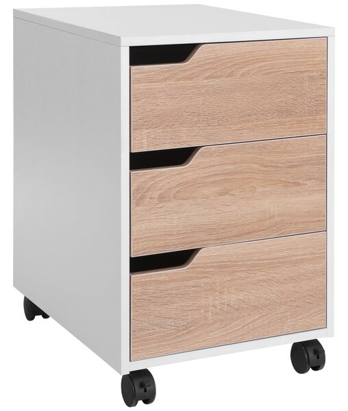 HOMCOM Počítačová skříňka s koly, 3-zásuvková skříňka na dokumenty pro studijní stůl 40x50x57.5 cm Dub a bílá | Aosom