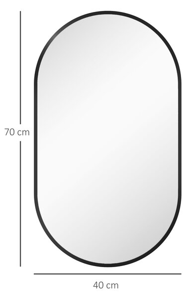 HOMCOM Oválné Koupelnové Zrcadlo 40x70 cm s Hliníkovým Rámem Dekorativní Zrcadlo na Zeď Horizontální nebo Vertikální pro Obývací Pokoj Vstupní Halus Č