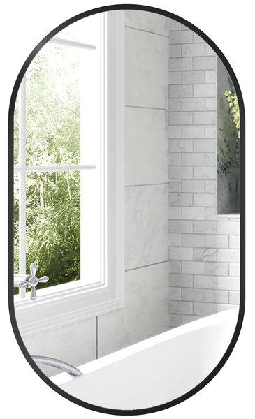 HOMCOM Oválné Koupelnové Zrcadlo 40x70 cm s Hliníkovým Rámem Dekorativní Zrcadlo na Zeď Horizontální nebo Vertikální pro Obývací Pokoj Vstupní Halus Č