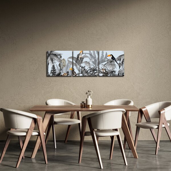 Obraz zvířat v tropickém lese (s hodinami) (90x30 cm)