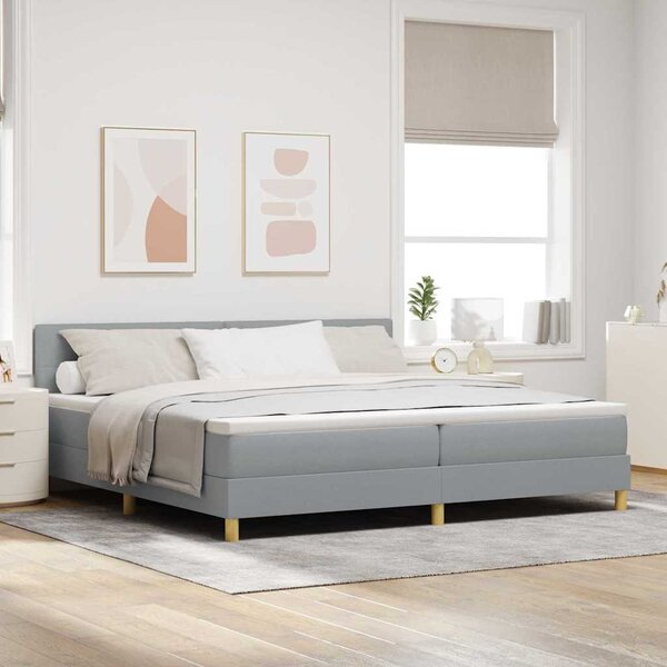 Postel s boxspringem s čelo Světle šedá 200 x 200 cm textil 3338944