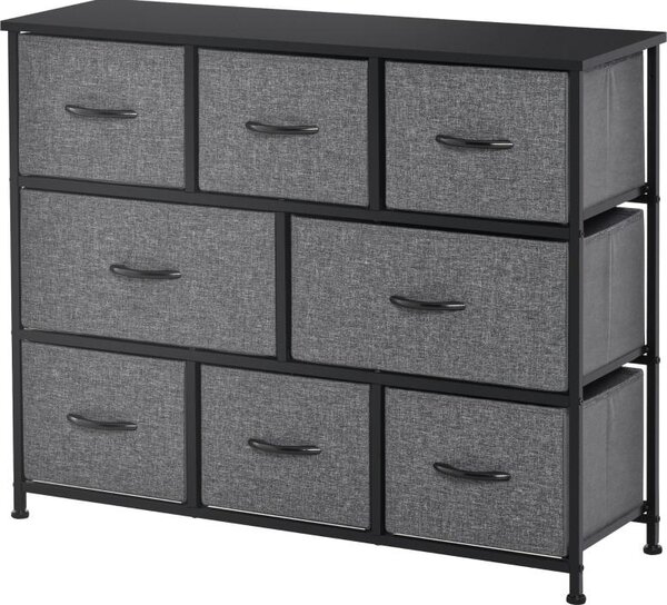 Fortuna Lai Komoda s 8 zásuvkami z látky Úložná skříň Komoda s úchytkami, kovový rám, moderní design Skříň do ložnice, obývacího pokoje Tmavě šedá