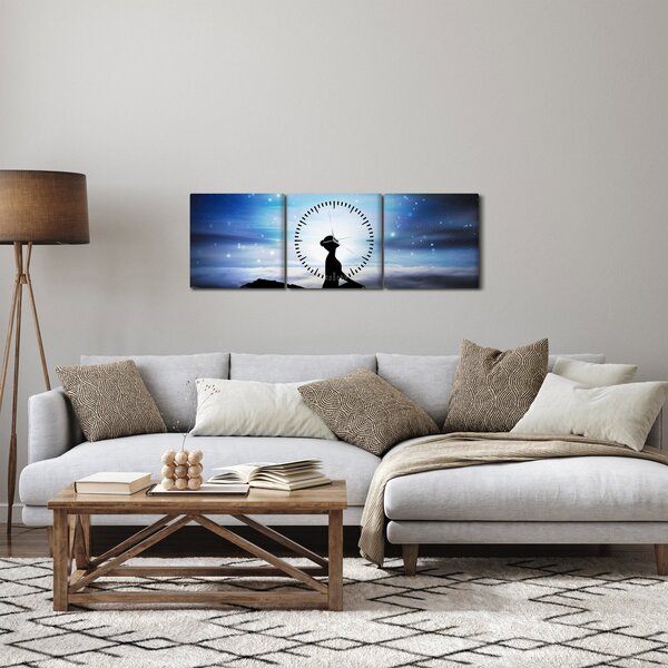 Obraz meditující ženy (s hodinami) (90x30 cm)