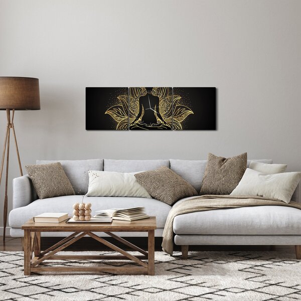 Obraz siluety v lotusovém květu (s hodinami) (90x30 cm)