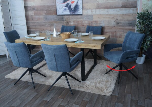 Sada 6 jídelních židlí HWC-O78, kuchyňská židle, otočná, látka/textil šenil (310g/m²) Oeko-Tex šedomodrá