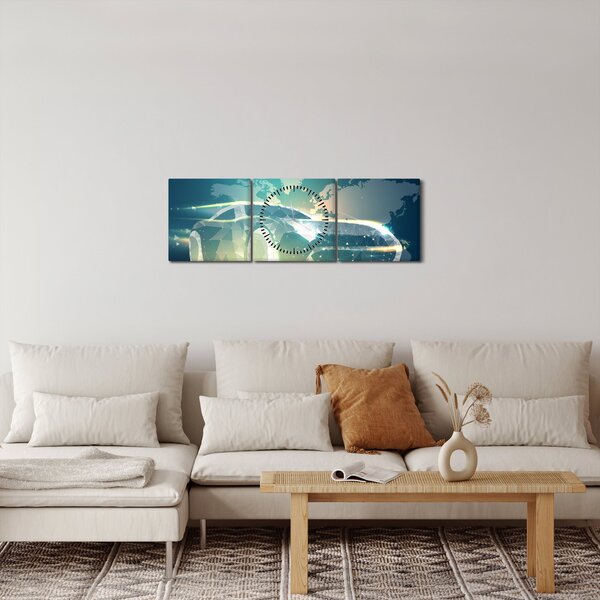 Obraz auta z geometrických tvarů (s hodinami) (90x30 cm)