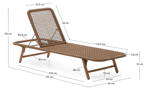 Hnědé zahradní lehátko Kave Home Dandara s dřevěnou podnoží