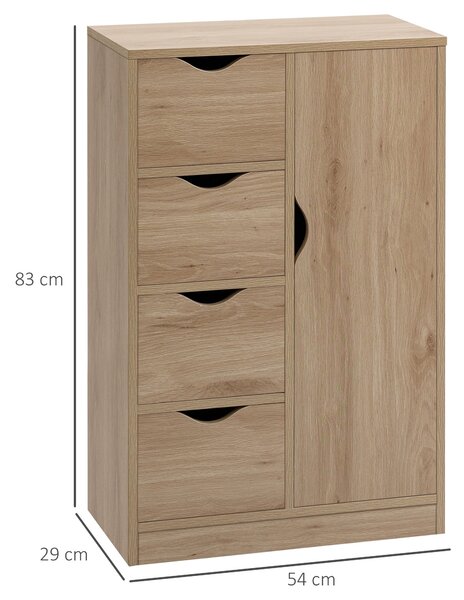 HOMCOM Obývací stěna se 4 zásuvkami, 1 dveřmi a vnitřním policovým úložným prostorem pro koupelnu, ložnici a jídelnu 54x29x83 cm Dub | Aosom