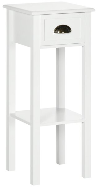 HOMCOM Moderní malý noční stolek se zásuvkou a úložnou policí pro obývací pokoj a ložnici 30x30x75 cm bílý | Aosom