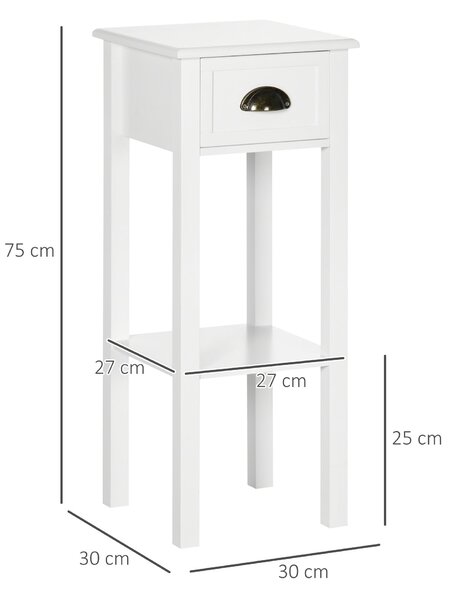 HOMCOM Moderní malý noční stolek se zásuvkou a úložnou policí pro obývací pokoj a ložnici 30x30x75 cm bílý | Aosom