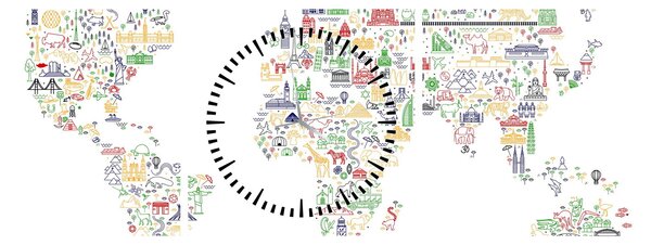Obraz - Obrázková mapa (s hodinami) (90x30 cm)
