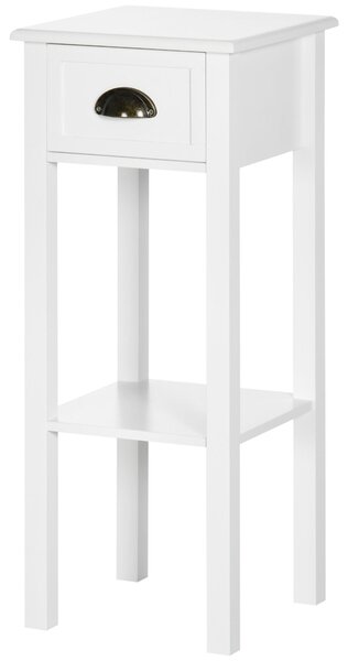 HOMCOM Moderní malý noční stolek se zásuvkou a úložnou policí pro obývací pokoj a ložnici 30x30x75 cm bílý | Aosom