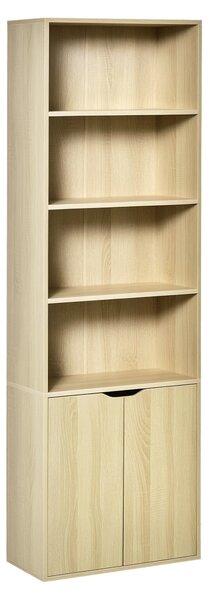 HOMCOM Knihovna se 4 otevřenými přihrádkami a 2 dveřmi pro obývací pokoj, pracovnu a kancelář, nosnost 80 kg, 59x29x180 cm, přírodní | Aosom