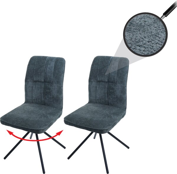 Sada 2 jídelních židlí HWC-N99, kuchyňská židle, otočná s automatickým návratem, látka/textilní žinylka (340 g/m²) Oeko-Tex modrozelená