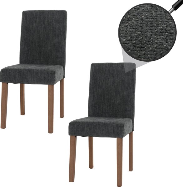 Sada 2 jídelních židlí Littau, kuchyňská židle s vysokým opěradlem, látka/textil šenil tmavě šedá, nohy v přírodní barvě
