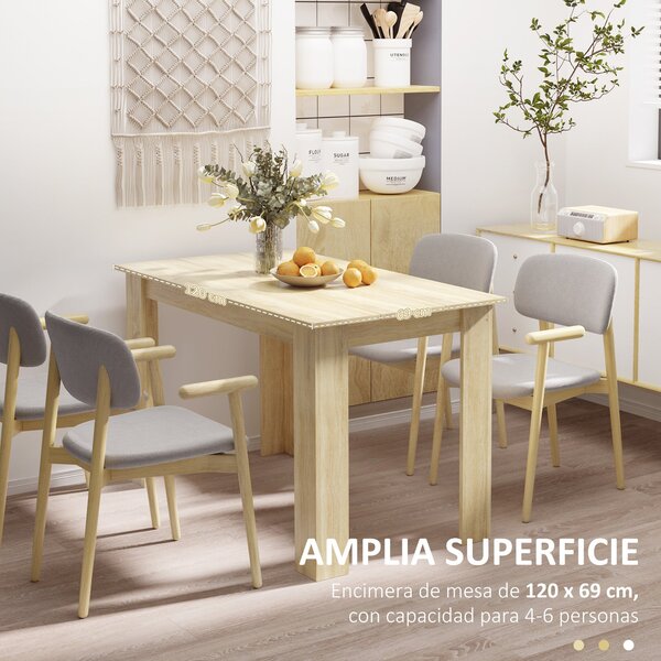 HOMCOM jídelní stůl pro 4-6 osob, obdélníkový, moderní styl, nosnost 50 kg, 120 cm D x 69 cm Š x 75 cm V, dub | Aosom