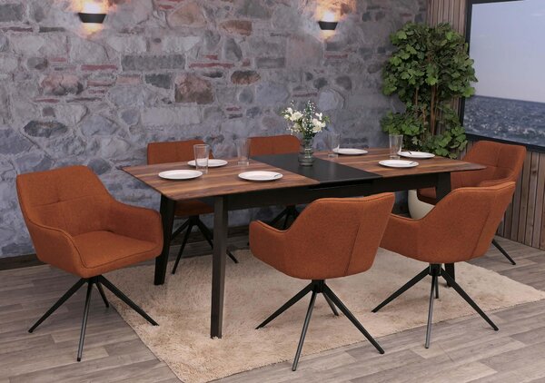 Sada 6 jídelních židlí HWC-O47, područky pro kuchyňské židle, otočné s automatickým vrácením, tkanina/textil (270g/m²) terakota