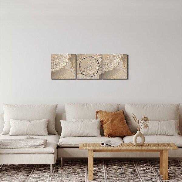 Obraz - Mandaly ve zlatých tónech (s hodinami) (90x30 cm)