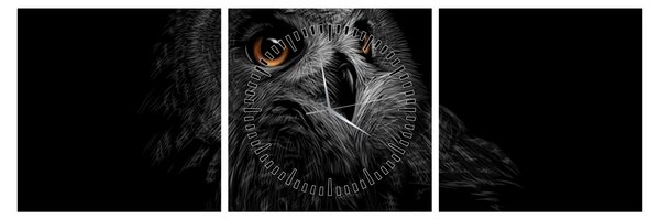 Obraz - Sova, ilustrace (s hodinami) (90x30 cm)