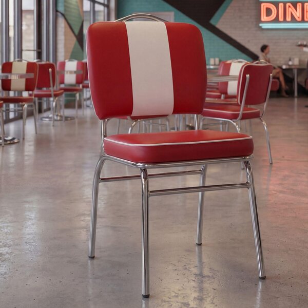 FineBuy Jídelní židle American Diner, červená, retro ve stylu 50. let, židle s opěrkou, výška sedáku 47 cm