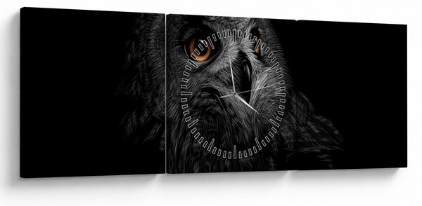 Obraz - Sova, ilustrace (s hodinami) (90x30 cm)