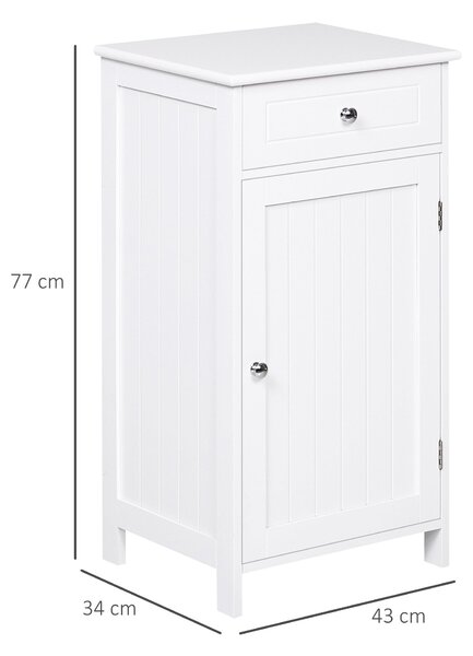 Kleankin Koupelnová Skříňka s 1 Zásuvkou a 1 Dveřmi a Nastavitelnou Vnitřní Policí 43x34x77 cm Bílá | Aosom