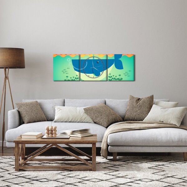 Obraz - Veselá velryba (s hodinami) (90x30 cm)