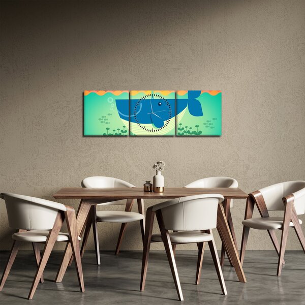 Obraz - Veselá velryba (s hodinami) (90x30 cm)