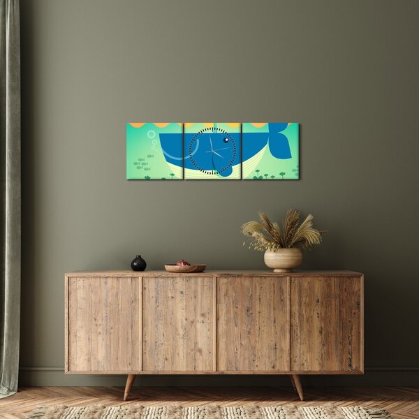 Obraz - Veselá velryba (s hodinami) (90x30 cm)
