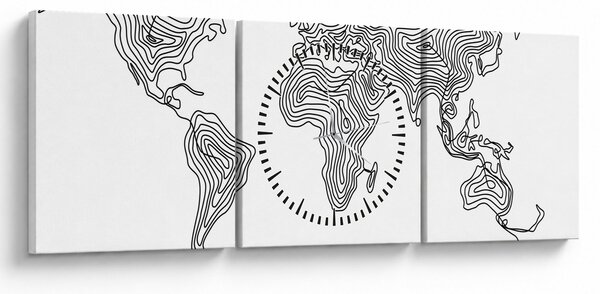 Obraz - Mapa v liniích (s hodinami) (90x30 cm)