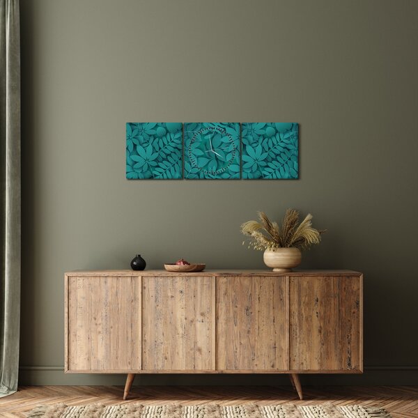 Obraz listů (s hodinami) (90x30 cm)