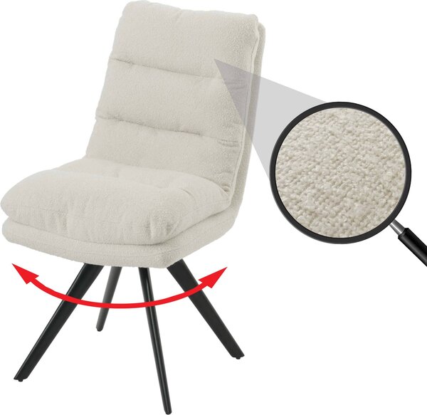 Jídelní židle HWC-G66, kuchyňská židle židle, otočná automatická poloha látka/textil bouclé MVG krémová bílá