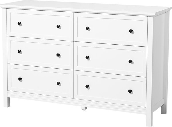 SucceBuy komoda se 6 zásuvkami, dřevěný design, proti převrácení, bílá barva