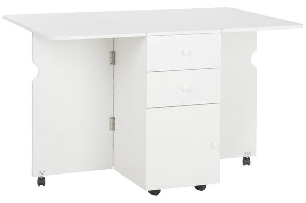 HOMCOM Skládací Jídelní Stůl Rozkládací Kuchyňský Stůl se Skládacími Křídly, 6 Kol a 2 Úložnými Šuplíky, Moderní Styl 120x80x75 cm Bílý | Aosom