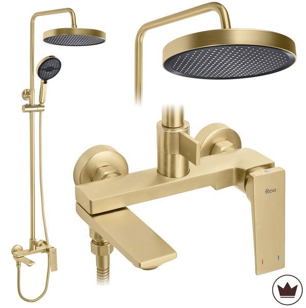 Rea Prime, sprchový set s vanovým výtokem, zlatá matná, REA-P7624