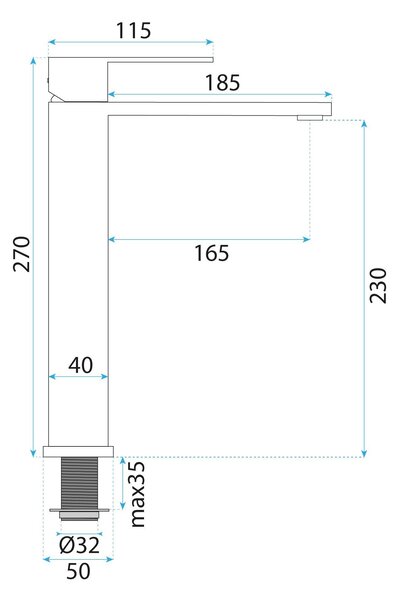 Rea Hunter, vysoká umyvadlová baterie h-270 mm, broušená ocel, REA-B6681