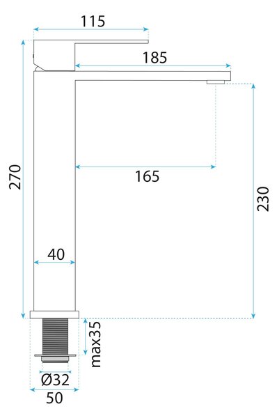 Rea Hunter, vysoká umyvadlová baterie h-270 mm, broušená ocel, REA-B6681