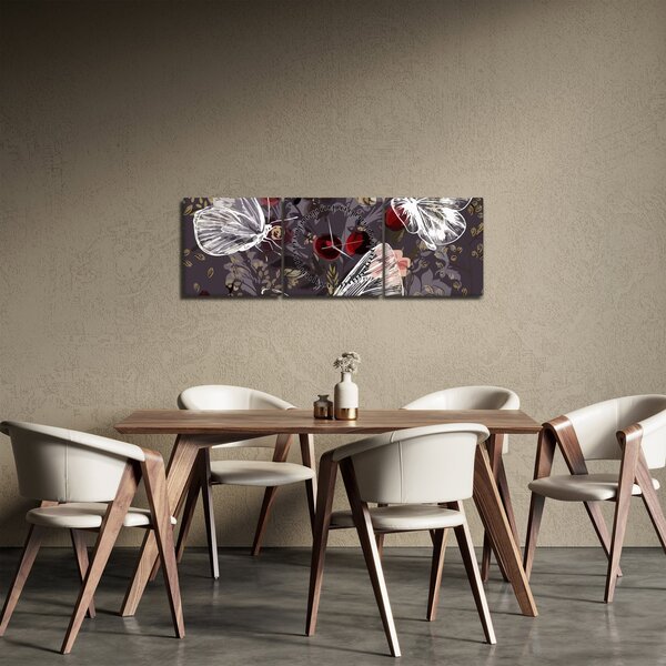 Obraz motýlů (s hodinami) (90x30 cm)