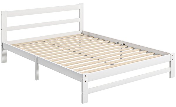 HOMCOM Dřevěný Rám Postele 195x141 cm Dvoulůžkový Rám pro Matraci 135x190 cm (není součástí) 300 kg Nosnost Bílý | Aosom