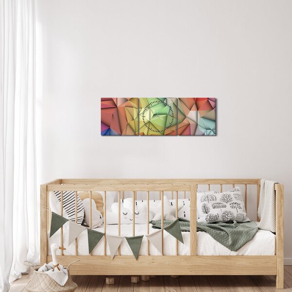 Obraz - Polygonální abstrakce (s hodinami) (90x30 cm)