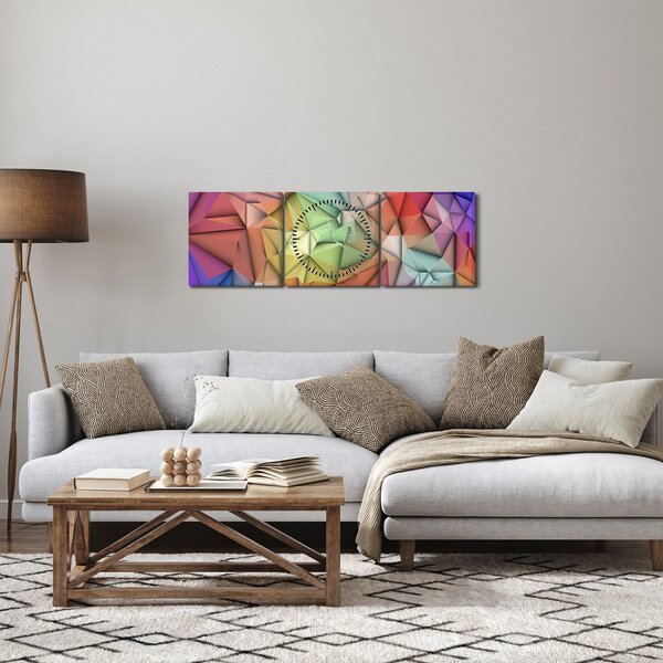 Obraz - Polygonální abstrakce (s hodinami) (90x30 cm)