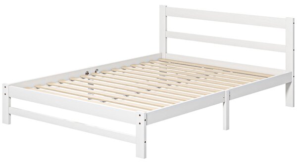 HOMCOM Dřevěný Rám Postele 195x141 cm Dvoulůžkový Rám pro Matraci 135x190 cm (není součástí) 300 kg Nosnost Bílý | Aosom